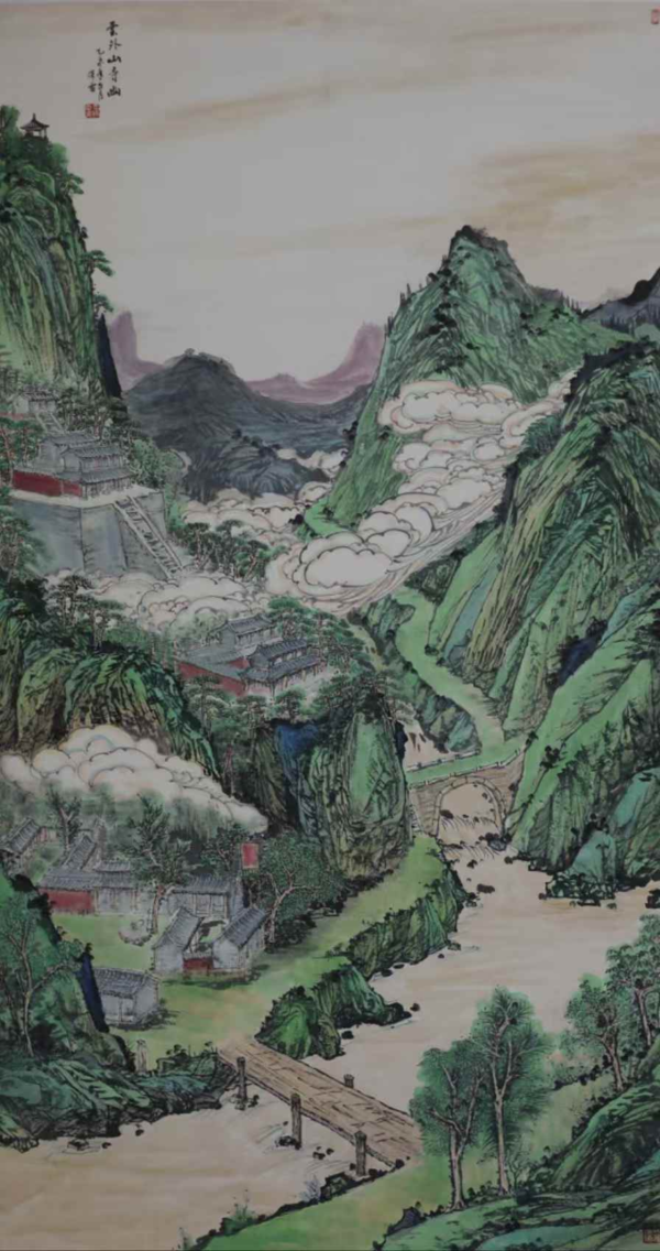 Wang Baolei's painting ：Monastery in the Clouds, A Quiet Sanctuary-云外山寺幽